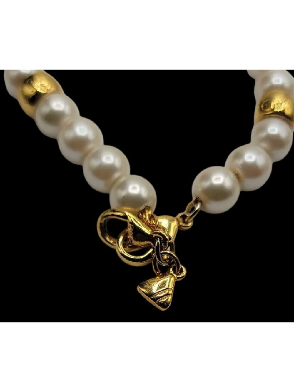 Vintage LCI Liz Claiborne Faux Pearl Gold Tone Bead Bracelet 1990s 7.5" Cable - Picture 12 of 13